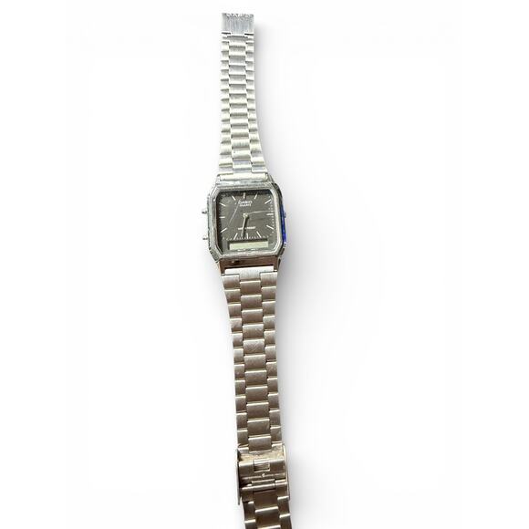 Vintage Casio AQ-230 Ana-Digi Quartz Watch Stainless Steel Band Water Resist